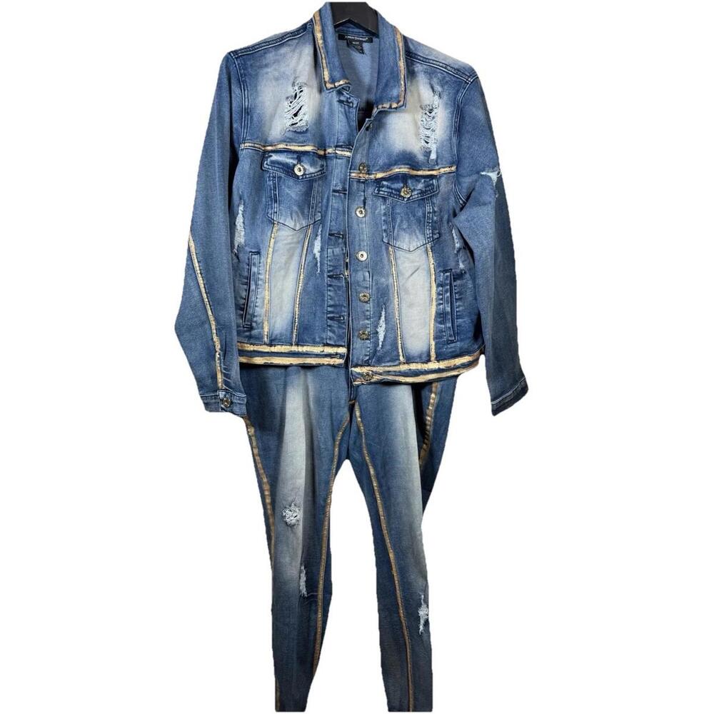 Ashley‎ Stewart Plus Size 18 Painted 2 Piece Denim Outfit Womens Distress